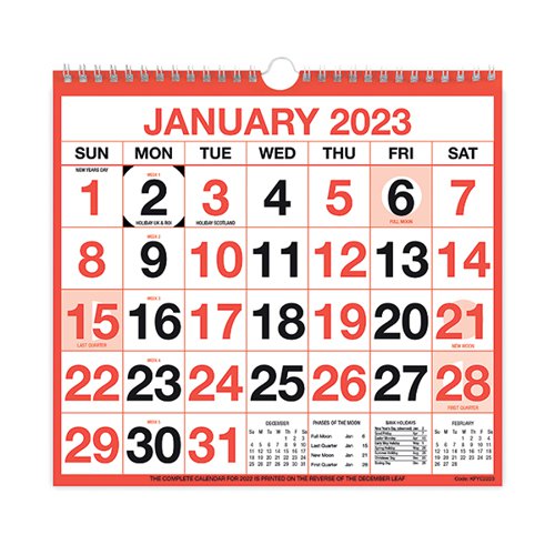 Wirebound Month To View Calendar 249x231mm 2023 KFYC2223