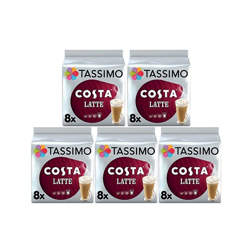 Enjoy a delicious cup of Tassimo Costa Latte Coffee from your Tassimo machine. This specially crafted blend of coffee roasted to perfection to create the same authentic taste of a Costa espresso based Latte, topped with silky milk foam. Each pack contains 16 pods to create 8 cups of Latte.