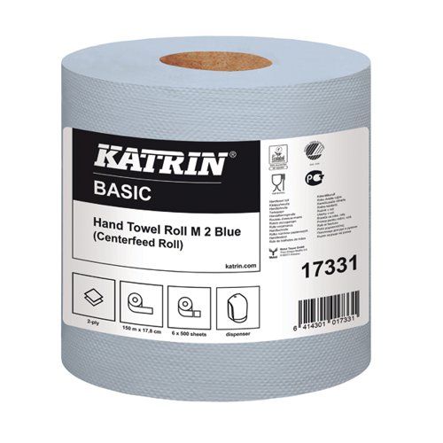 Katrin Classic Centrefeed Hand Towel 2-Ply Blue (Pack of 6) 17331 KZ10733