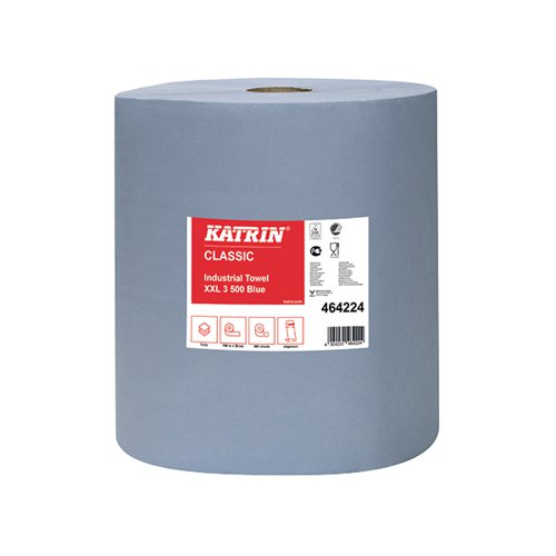 Suitable for use in catering or industrial businesses, the Katrin Classic Hand Towel Roll has a strong 3-ply design for effective drying. Approved for direct contact with food, the sheets are laminated for extra strength for a more effective clearing of spillages and drying tasks. Each 190m long roll contains 500 sheets measuring 380 x 380mm. Pack of 2 rolls.