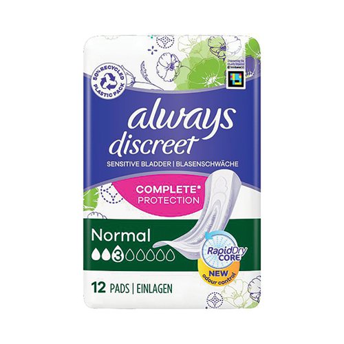 Always Discreet Normal Incontinence Pads x12 Per Pack (Pack of 4) 760511