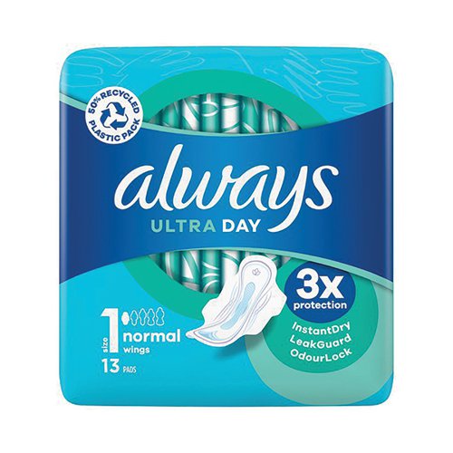 Always Ultra Day Pads with Wings Normal Size 1 x13 Per Pack (Pack of 12) 927322
