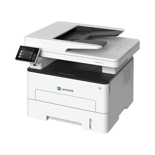 Print, scan and copy with the Lexmark MB2236i multifunctional printer. Easy to use this monochrome printer offers impressive performance and valuable extras. Standard Wi-Fi enhances connectivity, front-panel USB makes printing easier, and touch screen with Cloud Connector lets users integrate their printing and scanning with popular cloud services. The Lexmark MB2236i can print up to 34 pages per minute and offers standard two-sided printing. The laser printer features a 1 GHz processor and 512 MB of memory. Unison Toner replacement cartridges deliver up to 6000 pages of high-quality printing.