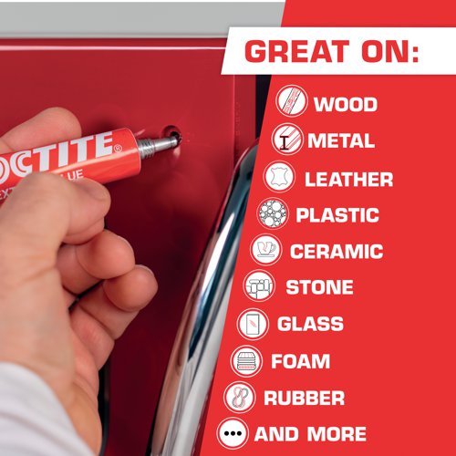 Loctite Extreme All Purpose Glue is an elastic all-purpose gel with extreme hold for gluing and repairing almost any material. The gel is shock-proof, water and temperature resistant, flexible and has strong adhesive power. Its non-drip gel formula allows clean and safe application even on vertical surfaces. The transparent and solvent-free Extreme Glue gel can be used both indoors and outdoors. This gel glue, based on a flexible technology, allows the adhesive to be placed on leather and can be used on a range of materials including wood, metal, steel, stone, ceramics, glass, textiles and most plastics and polystyrene foam. Giving fast results with a high initial strength and the final bonding strength complete after 24 hours.
