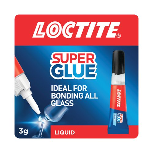 LO14560 | Bonding in seconds with a transparent finish, Loctite Super Glue Glass creates crystal clear bonds that are water and dishwasher resistant. Able to bond to glass, crystal, tinted glass, glass works, opaque glass and blown glass, it is ideal for use with objects such as spectacles. Solvent free, the glue is supplied in an easy to open tube with an anti-clog cap. This pack contains one 3g tube.