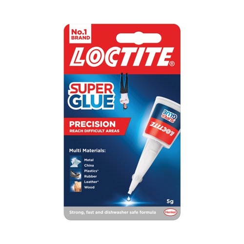Loctite Precision Super Glue is a multi-purpose glue that provides durable, long lasting and invisible repairs for quick bonding challenges in the workplace. With a transparent finish, it comes with an anti-clog cap and an extra long nozzle to ensure precise applications on hard to reach surfaces. Its powerful liquid and waterproof formula has been developed to form resilient bonds to withstand heavy loads and resist shocks and extreme temperatures. Loctite Precision Super Glue bonds in seconds and gives long lasting durability on a range of materials including rubber, leather wood, metal and most plastics.