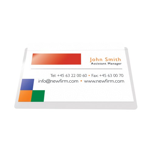 These Pelltech business card pockets feature a self adhesive backing for attaching to files, folders, portfolios and more. The business card pcokets are top opening for easy access and measure 95 x 60mm. This pack contains 100 business card pockets.