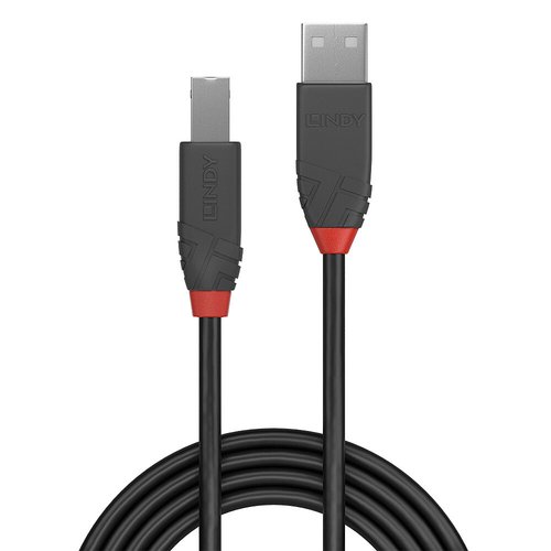 Lindy Anthra Line USB 2.0 Type A to B Cable 3m Black 36674 External Computer Cables LY36674