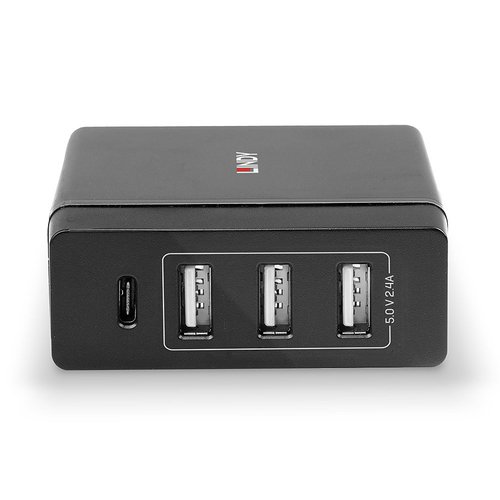 Lindy 4 Port USB Type C and A Smart Charger Power Delivery 72W Black 73329 LY73329