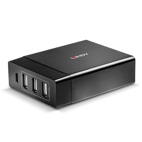 The Lindy 4 Port USB Type C and A Smart Charger with Power Delivery is a compact, efficient solution for charging virtually any USB device. The single 60W PD Type C port offers a powerful, reliable charge to ultrabooks, tablets and smartphones at unrivalled speeds by utilising the USB Power Delivery 3.0 specification. The three USB Type A Ports provide up to 12W allowing the simultaneous charging of multiple devices. With Smart IC functionality, the charger can instantly recognise connected devices to automatically adjust the charging current for a fast, safe charge whilst also providing overcurrent protection, preventing excessive current from damaging devices.