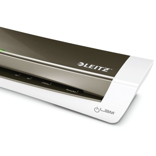 The Leitz iLAM Office Pro A3 Laminator is a versatile, high performance machine that laminates all sizes up to A3. Ideal for busy offices or schools, this laminator makes quick work of your laminating requirements with a warm up time of just 1 minute, and an approximate speed of 40 seconds to laminate a 160 micron A4 pouch. Offering great ease of use with 4 settings and a reverse function to prevent jamming, the iLAM Office Pro features an LED and sound warning indicator to notify you when the machine is ready, and automatically shuts off if inactive for 30 minutes. This machine accepts up to 350 micron thick pouches and includes a free starter pack of pouches.