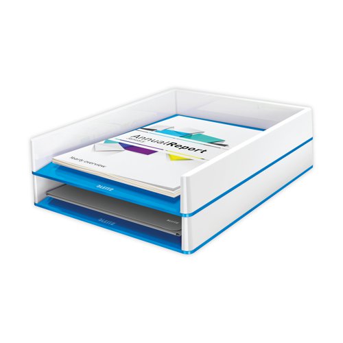 Leitz WOW Letter Tray Dual Colour White/Blue 53611036 LZ11360 Buy online at Office 5Star or contact us Tel 01594 810081 for assistance