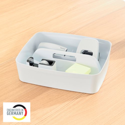 The Leitz MyBox modular storage system lends a unique style to your home or office. The organiser tray is sturdy and made of premium quality material in a glossy finish. Compatible with Leitz MyBox Large. The food safe modular system allows for optimal content management solutions. Can also be used without box.