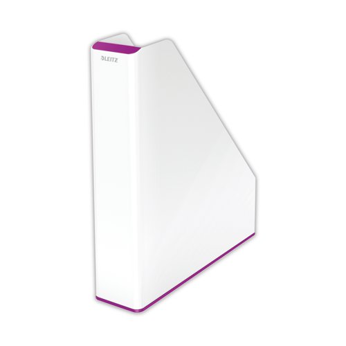 This Leitz WOW Magazine File features a stylish metallic dual colour scheme with a modern and contemporary design. Suitable for documents up to A4 in size, this magazine file has a 73mm spine and is great for storing catalogues, brochures, magazines and more. This white/purple magazine file measures W73 x D272 x H318mm. Buy any 3 WOW products and claim a free Leitz Cosy Footrest.