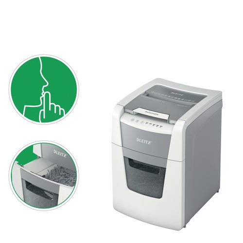 Leitz IQ Autofeed Small Office 100 Automatic Cross-Cut Paper Shredder P-4 White 80111000 - ACCO Brands - LZ12631 - McArdle Computer and Office Supplies