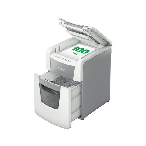 LZ12632 Leitz IQ Autofeed Office 100 Micro-Cut P-5 Shredder White 80121000