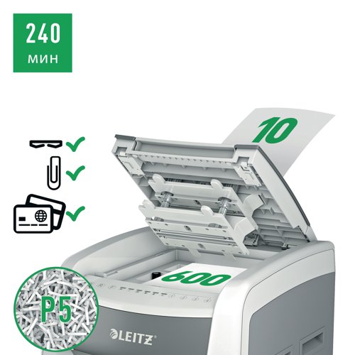 LZ12638 Leitz IQ Autofeed Office Pro 600 Micro-Cut P-5 Shredder White 80181000