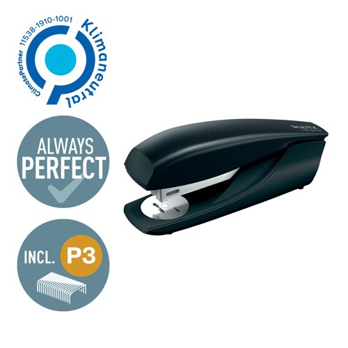 Eye-catching, premium stapler made with post consumer recycled plastic for every day use. Climate neutral and 100% recyclable as it can be completely dismantled in the different material types. Patented Direct Impact Technology and Leitz Power Performance staples P3 (24/6, 26/6) ensure perfect stapling every time. This robust stapler perfectly complements other products from the Leitz Recycle range and is made to last. Buy any 2 Leitz Recycle prodcts and ACCO will plant 30 trees, log your purchase on www.leitz.com to activate.