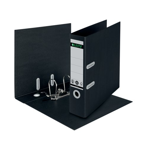 This Leitz recycled premium 80mm wide lever arch file with 180 degree opening mechanism is suitable for filing A4 documentation. The climate neutral lever arch folder is 100% recyclable and has Blue Angel environmental certification. Made to last, this green, Recycle range from Leitz is a stylish addition to the home or office.