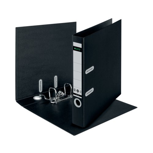 This Leitz recycled premium 50mm wide lever arch file with 180 degree opening mechanism is suitable for filing A4 documentation. The climate neutral lever arch folder is 100% recyclable and has Blue Angel environmental certification. Made to last, this green, Recycle range from Leitz is a stylish addition to the home or office.