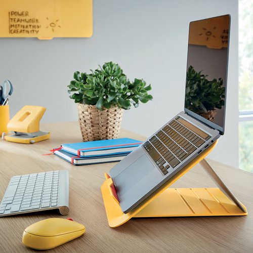 Leitz Ergo Cosy Adjustable Laptop Stand Warm Yellow 64260019 LZ12934 Buy online at Office 5Star or contact us Tel 01594 810081 for assistance