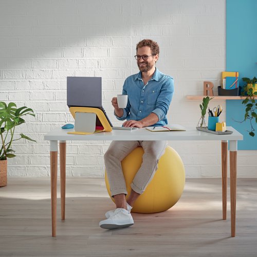 The Leitz Ergo Cosy Active Sitting Ball encourages back and core muscle movement, improving posture and relieving back pain. Ideal for use as a desk chair to keep you active while you work, a yoga ball or for back stretching, physiotherapy and gym ball workouts. Quick and easy to inflate, it comes with a hand pump, 2 plugs and has a durable carry handle making it easy to carry from room to room. With its minimalist design, this stylish exercise ball chair will improve health and wellbeing by creating the perfect active working set-up. Spend over GBP 100 and claim a FREE Leitz Cosy Desk Accessories Set at www.leitz.com.