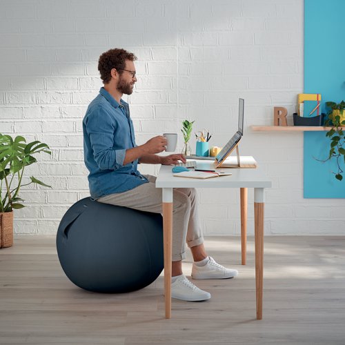 The Leitz Ergo Cosy Active Sitting Ball encourages back and core muscle movement, improving posture and relieving back pain. Ideal for use as a desk chair to keep you active while you work, a yoga ball or for back stretching, physiotherapy and gym ball workouts. Quick and easy to inflate, it comes with a hand pump, 2 plugs and has a durable carry handle making it easy to carry from room to room. With its minimalist design, this stylish exercise ball chair will improve health and wellbeing by creating the perfect active working set-up. Spend over GBP 100 and claim a FREE Leitz Cosy Desk Accessories Set at www.leitz.com