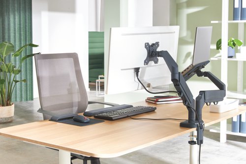 Leitz Ergo Dual Monitor and Laptop Arm Dark Grey 65380089 LZ13470 Buy online at Office 5Star or contact us Tel 01594 810081 for assistance