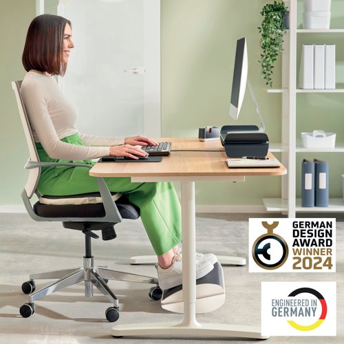 The Leitz Ergo Height Adjustable Footrest promotes healthy circulation and supports back and leg comfort. The footrest has one flat and one curved wide platform that is height adjustable to suit users of different heights.