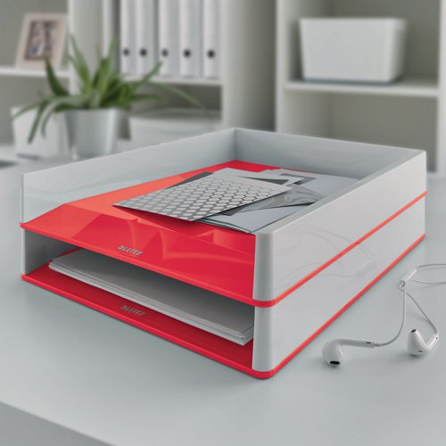 Leitz WOW Letter Tray Duo Colour White/Red 53611026 - ACCO Brands - LZ13523 - McArdle Computer and Office Supplies