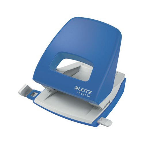 This Leitz Recycle NeXXt hole punch is made from a minimum of 45% recycled materials and is Blue Angel certified, making it the ideal choice for those wanting maximum sustainability within their office supplies. The high quality and long lasting, Leitz Recycle range is a winner of Reddot Design Award 2021 for the impressive environmental focus at the root of the design. Featuring a patented easy, slide-in grip zone and ultra sharp stamps which reduces punching effort. Supplied in blue, this medium sized perforator punches up to 30 sheets of 80gsm paper.