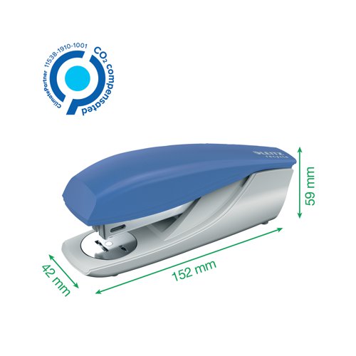 This Leitz Recycle NeXXt stapler is made from a minimum of 80% recycled materials and is Blue Angel certified, making it the ideal choice for those wanting maximum sustainability within their office supplies. The high quality and long lasting, Leitz Recycle range is a winner of Reddot Design Award 2021 for the impressive environmental focus at the root of the design. Designed to staple up to 30 sheets, for frequent office use, the stapler is compatible with No. 56 (26/6) and No. 16 (24/6) staples and is supplied in blue. Buy any 2 Leitz Recycle products and ACCO will plant 30 trees, log your purchase on www.leitz.com to activate.