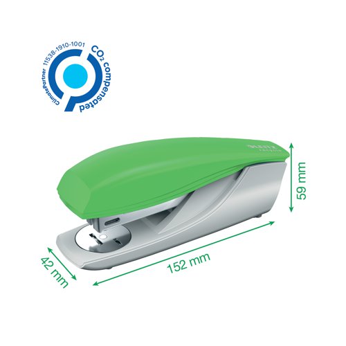 This Leitz Recycle NeXXt stapler is made from a minimum of 80% recycled materials and is Blue Angel certified, making it the ideal choice for those wanting maximum sustainability within their office supplies. The high quality and long lasting, Leitz Recycle range is a winner of Reddot Design Award 2021 for the impressive environmental focus at the root of the design. Designed to staple up to 30 sheets, for frequent office use, the stapler is compatible with No. 56 (26/6) and No. 16 (24/6) staples and is supplied in green. Buy any 2 Leitz Recycle products and ACCO will plant 30 trees, log your purchase on www.leitz.com to activate.