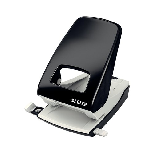 This sturdy metal punch is ideal for everyday use. Designed to be robust and reliable, the Leitz 2 hole punch has a patented easy, slide-in grip zone and ultra sharp stamps which reduces punching effort. Supplied in black, this medium sized perforator punches up to 40 sheets of 80gsm paper.