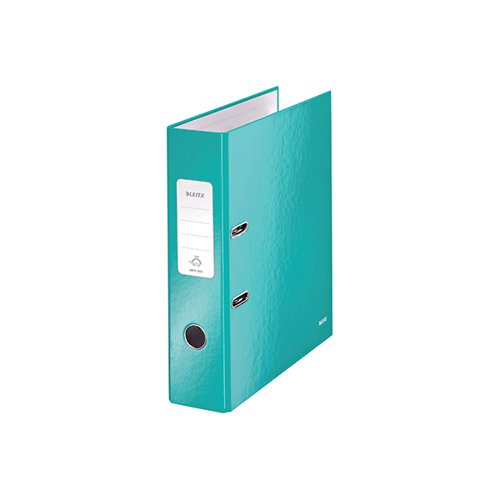 This bright, stylish Leitz WOW lever arch file features a unique, patented filing mechanism that opens 180 degrees for ease of use. The file has an 80mm capacity for up to 600 sheets of 80gsm paper. The file also features a metal thumb hole for easy retrieval from a shelf and a large spine label for quick identification of contents. Suitable for A4 filing, the file is made from glossy, laminated papaer over board. Ideal for colour coordinated filing, this pack contains 10 ice blue files. Buy any 3 WOW products and claim a free Leitz Cosy Footrest.