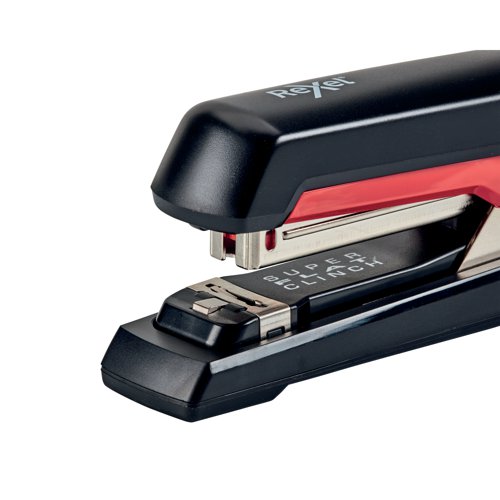 Rexel Supreme professional, full strip stapler for stapling up to 30 sheets of 80gsm paper. Equipped with patented super flat clinch technology, it reduces paper stacks by 40%, providing more space in binders and letter trays. Compatible with Rexel No.56 (26/6) and No. 16 (24/6) staples, it is easy to reload, using the top loading functionality. Featuring full strip staple capacity, allowing longer periods between refills. Supplied in black.