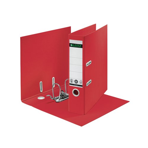 These eye-catching, premium quality, lever arch files are made from recycled materials which can be disassembled and fully recycled. The environmentally friendly Recycle range from Leitz is climate neutral, 100% recyclable and certified Blue Angel. This robust, 80mm wide, lever arch file in red, complements other products from the Leitz Recycle range and is made to last. Suitable for A4 documents, this modern and contemporary stationery will look great at home and in the office. Supplied in a pack of 10.