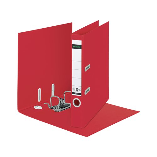 These eye-catching, premium quality, lever arch files are made from recycled materials which can be disassembled and fully recycled. The environmentally friendly Recycle range from Leitz is climate neutral, 100% recyclable and certified Blue Angel. This robust, 50mm wide, lever arch file in red, complements other products from the Leitz Recycle range and is made to last. Suitable for A4 documents, this modern and contemporary stationery will look great at home and in the office. Supplied in a pack of 10.