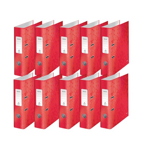 LZ61967 Leitz WOW Lever Arch File A4 80mm Red (Pack of 10) 10050026