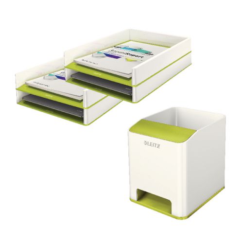 Leitz WOW Green Letter Trays + FOC Pen Pot (2 Trays + 1 Pen Pot) LZ810800