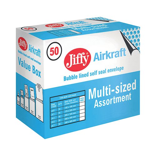 Jiffy Airkraft Bag Selection Box (10x0 10x1 10x3 10x5 10x7) White [Pack 50]