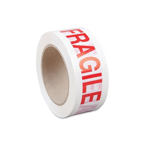 Vinyl Tape Printed Fragile 50mmx66m White Red (Pack of 6) PPVC-FRAGILE