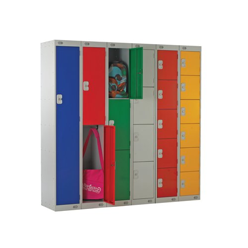 This steel locker is ideal for use in health, education, catering and dry area changing rooms. The locker has a powder coating for a chip resistant finish and solid doors fitted with a deadlock. This locker meets the requirements of BS4680: 1996 standard duty clothes lockers and has a light grey body with a blue door.