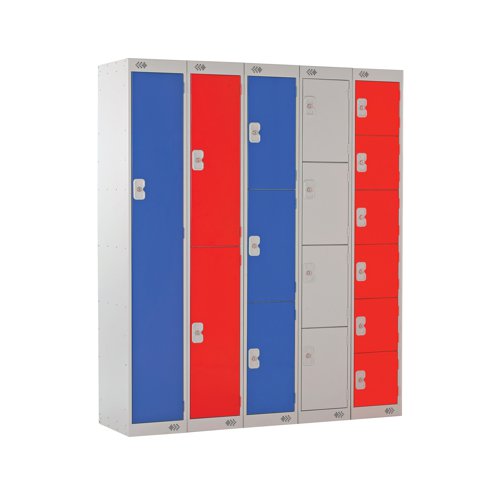 This steel locker is ideal for use in health, education, catering and dry area changing rooms. The Express locker can be delivered within 5 days depending on your postcode - please call for details. The locker has a powder coating for a chip resistant finish and a solid door fitted with a deadlock. This locker meets the requirements of BS4680: 1996 standard duty clothes lockers and has a light grey body with light grey doors.