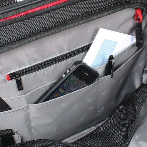 The Gino Ferrari Enza Laptop Case is suitable for laptop screens of up to 16 inches and iPads/tablets. It has a padded top carry handle, adjustable shoulder strap, and rear piggy back trolley strap. Manufactured from black Nylon/Polyester.