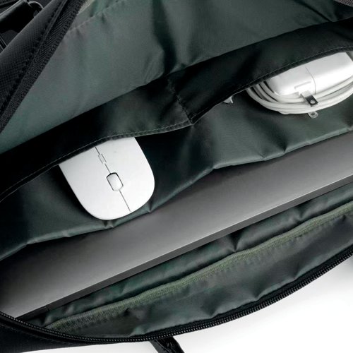 MD61039 | Gino Ferrari Apex 15.6 Inch Laptop Business Bag has a protective laptop section and an organiser section. The business bag has padded back and shoulder straps and a padded top handle. The bag is cabin friendly for most major airlines. The Apex is manufactured from recyclable ecotec materials with self-repair zips.