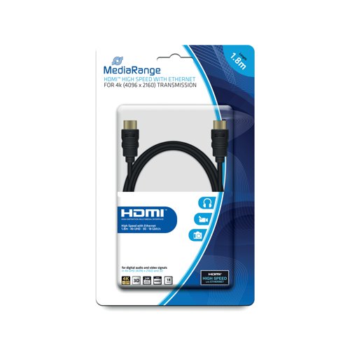 MediaRange HDMI Cable with Ethernet 18Gbit 1.8m Black MRCS156 - MediaRange - ME61259 - McArdle Computer and Office Supplies