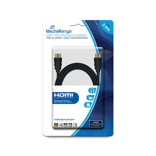 MediaRange HDMI Cable with Ethernet 18Gbit 3m Black MRCS157 AV Cables ME61261