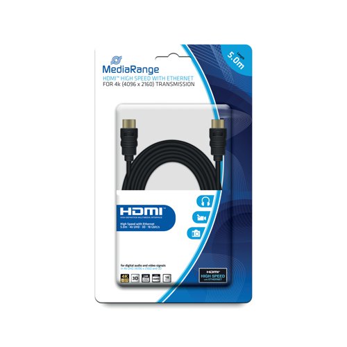 MediaRange HDMI Cable with Ethernet 18Gbit 5M Black MRCS158 - MediaRange - ME61263 - McArdle Computer and Office Supplies