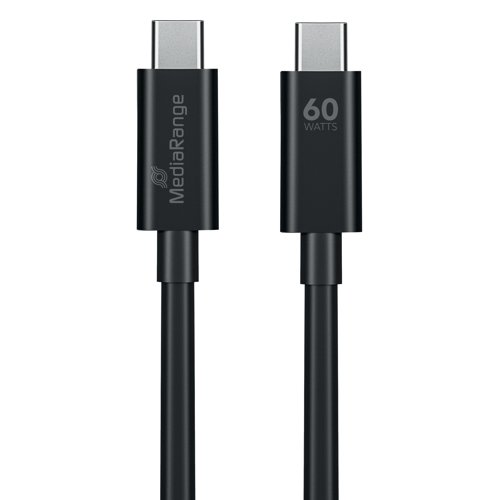 MediaRange USB Type C Cable Charge and Sync USB 3.0 5Gbit 60W Max 1.2m Black MRCS213 External Computer Cables ME87332